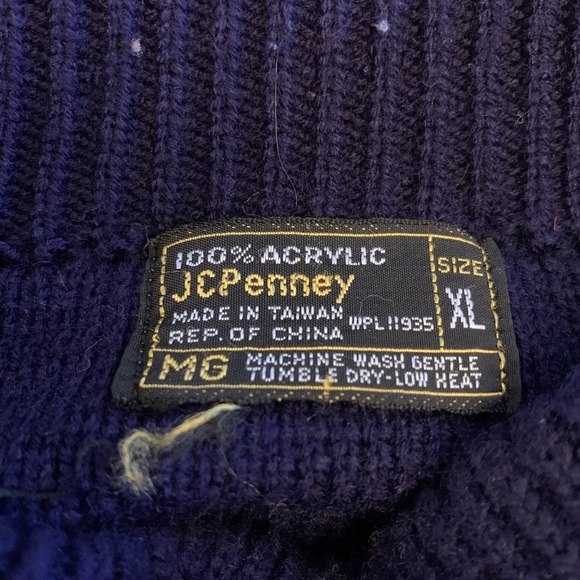 Vtg JCPenney Sweater Mens XLarge Blue Fair Isle Snowflake Mock Neck Knit Acrylic - Picture 6 of 6